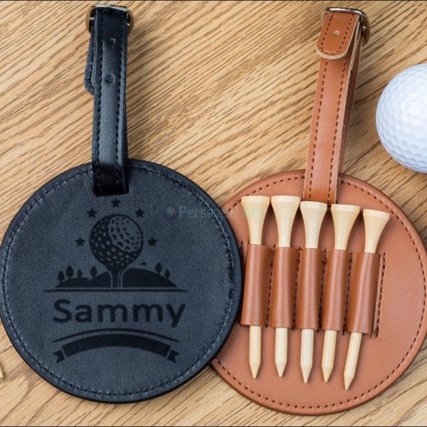 Personalized Engraved Leather Golf Bag Tag Golf Tee