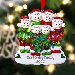 Personalized Xmas Hat Family  2022 Resin Ornament