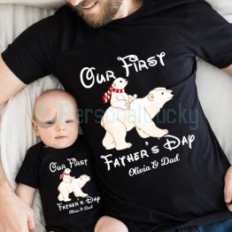 Personalized First Fathers Day Shirt Matching Daddy And Baby Bear Gift
