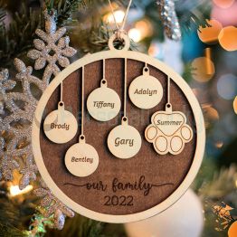 Personalized Family Member and Pet Wood Ornament