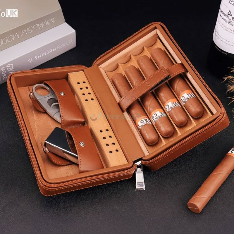 Personalized Travel Cigars Case with Accessories Leather Cigar Bag