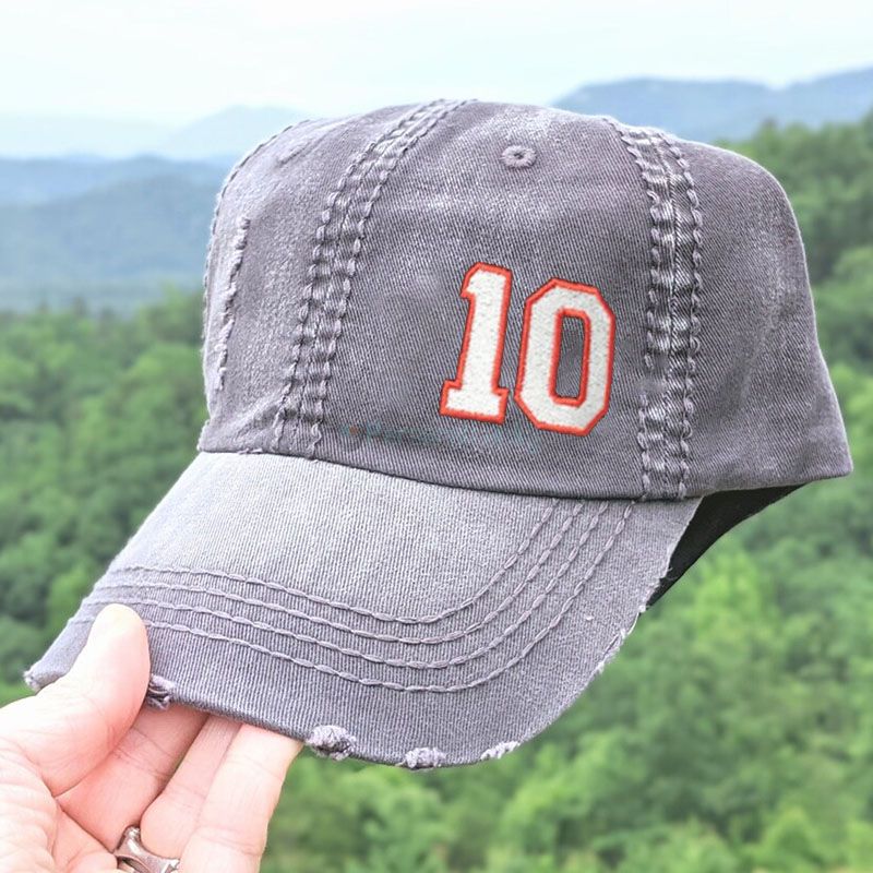 Embroidery Unisex  Baseball Cap Side number Distressed Baseball Cap