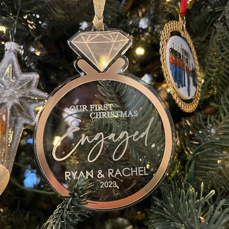 Personalized Engagement Ornament Engaged Christmas Diamond Couple Ornament