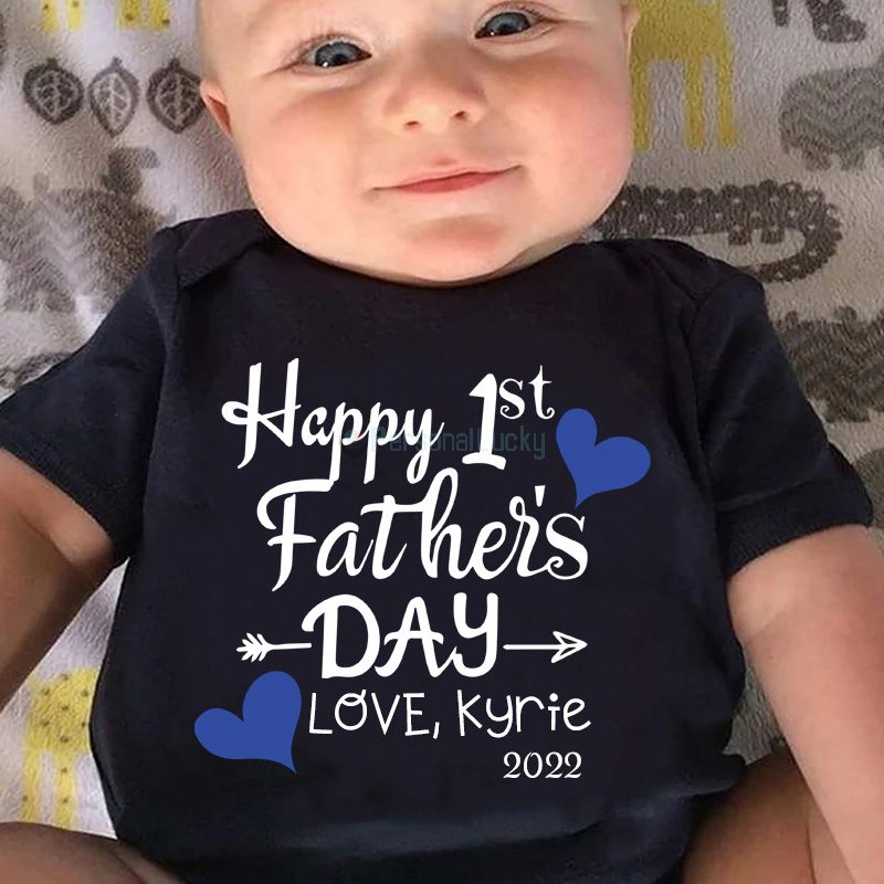 Happy 1st Father's Day Love, Name Baby Romper Onesie
