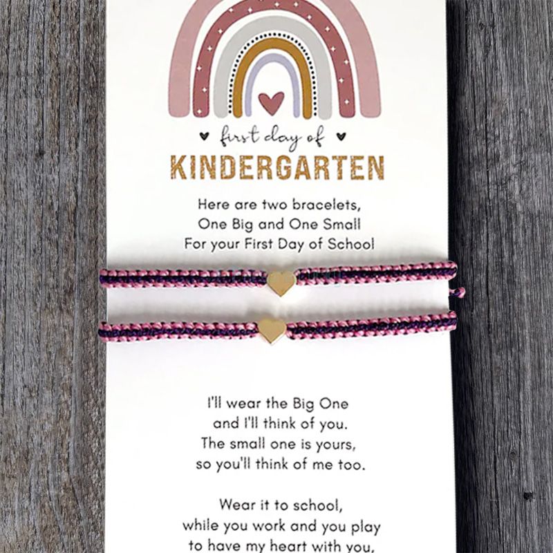 Mommy and Me Heart Double Color Matching Bracelets First Day of Kindergarten