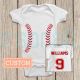 Personalized with Name and Number on the Back Baseball Onesie