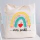 Custom Teacher Tote Bag, Any Name, Rainbow Tote Bag