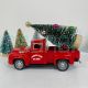 Engraved Red Truck with Christmas Tree Decor Metal Farm Truck