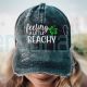 Feeling A Little Beachy Embroidery Hat Distressed Baseball Cap