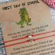 Mom and Son First Day of School Bracelets Funny Dinosaur wish card