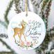 Ceramic Personalized Baby's  First Christmas fawn Ornament