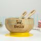 Personalized Baby Gift Bamboo Bowl with Suction Base Matching Spoon Fork