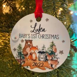Personalized Baby's 1st Christmas Ornament Woodland animal Decoration