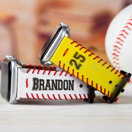 Personalized Baseball&Softball Leather and Nylon Strap for Apple Watch