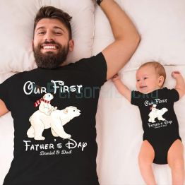Personalized First Fathers Day Shirt Matching Daddy And Baby Bear Gift